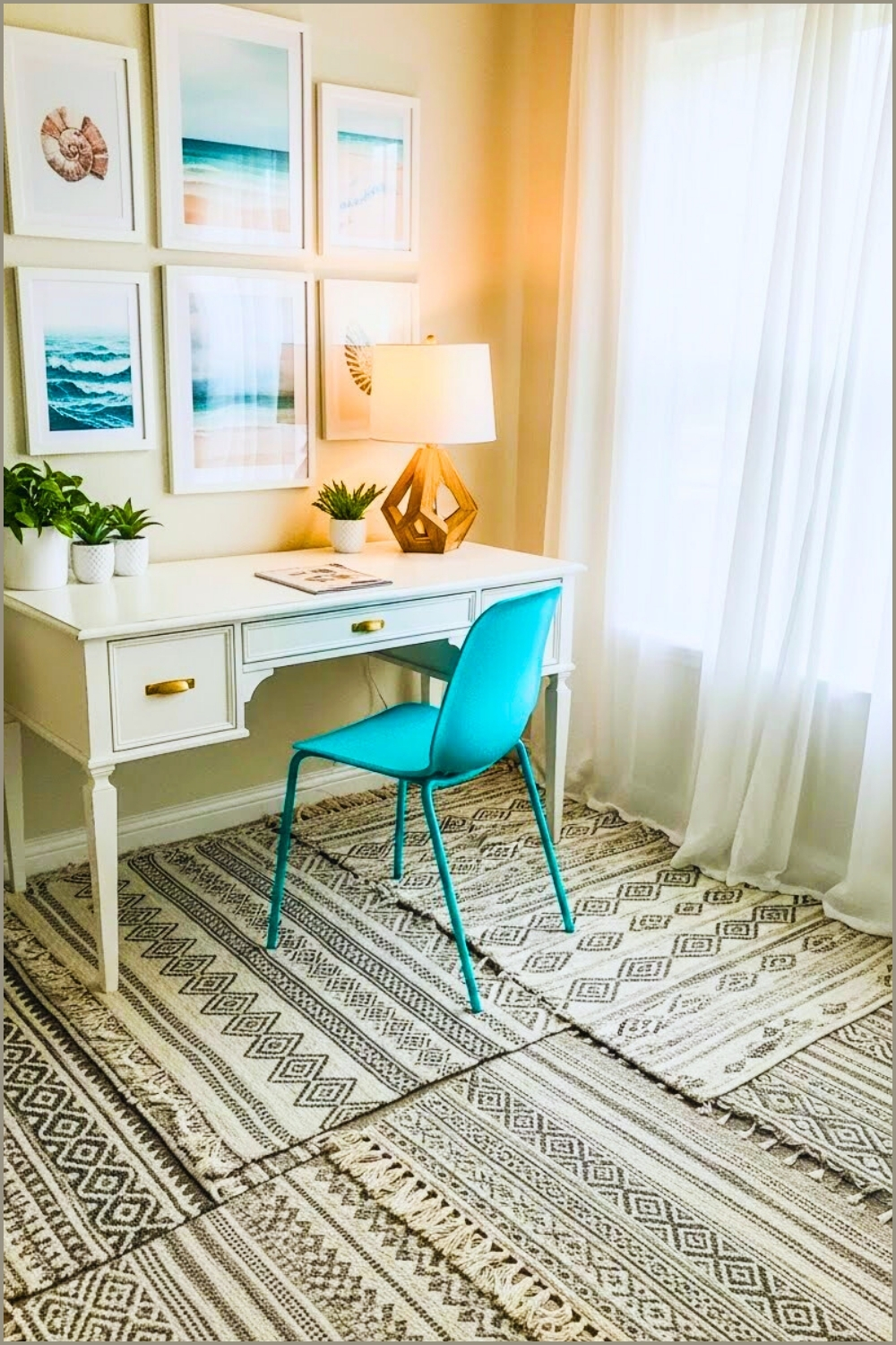 Bright Cozy Home Office Corner White Desk With Gold Hardware