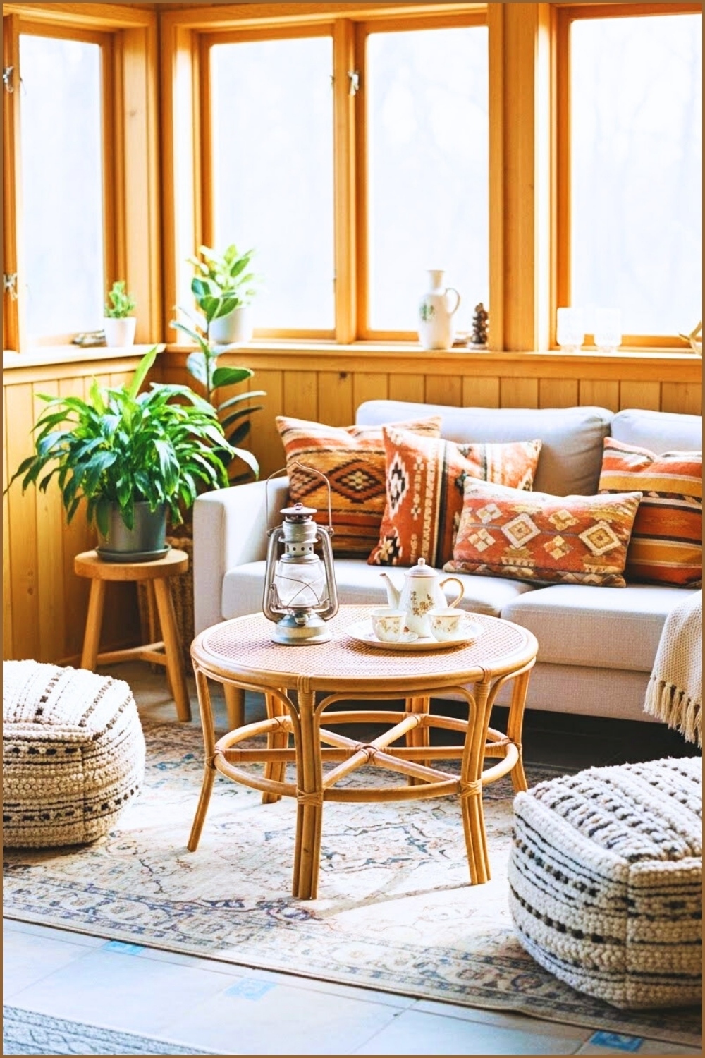 Warm Inviting Sunroom With Wooden Paneled Walls