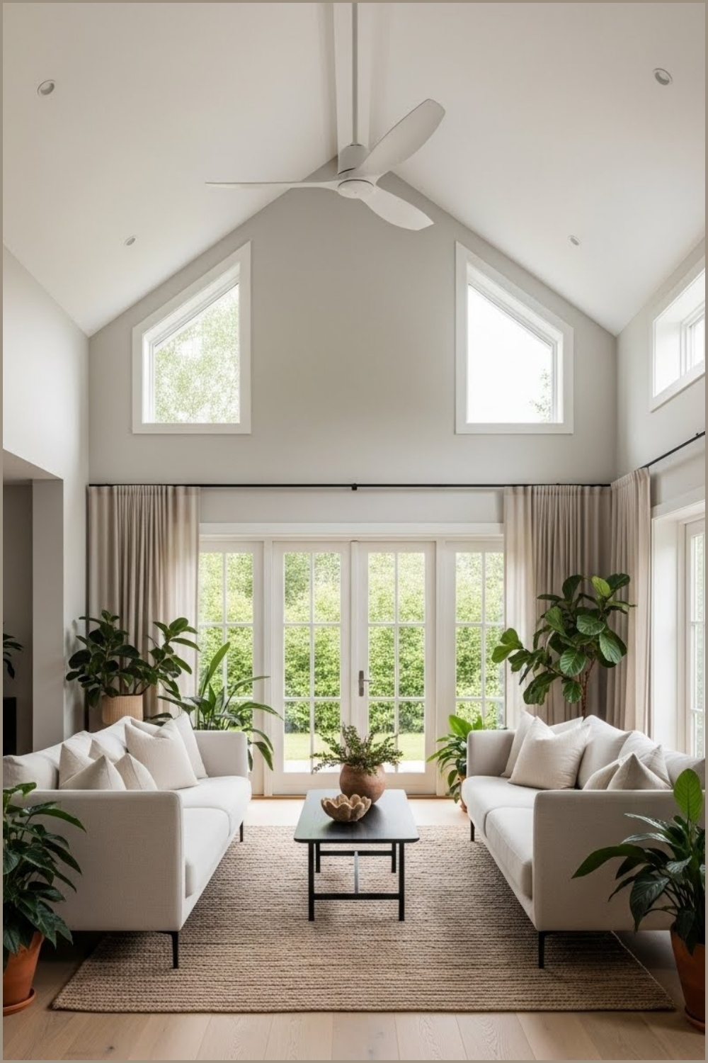 Bright High Ceiling Living Room With Vaulted Ceiling