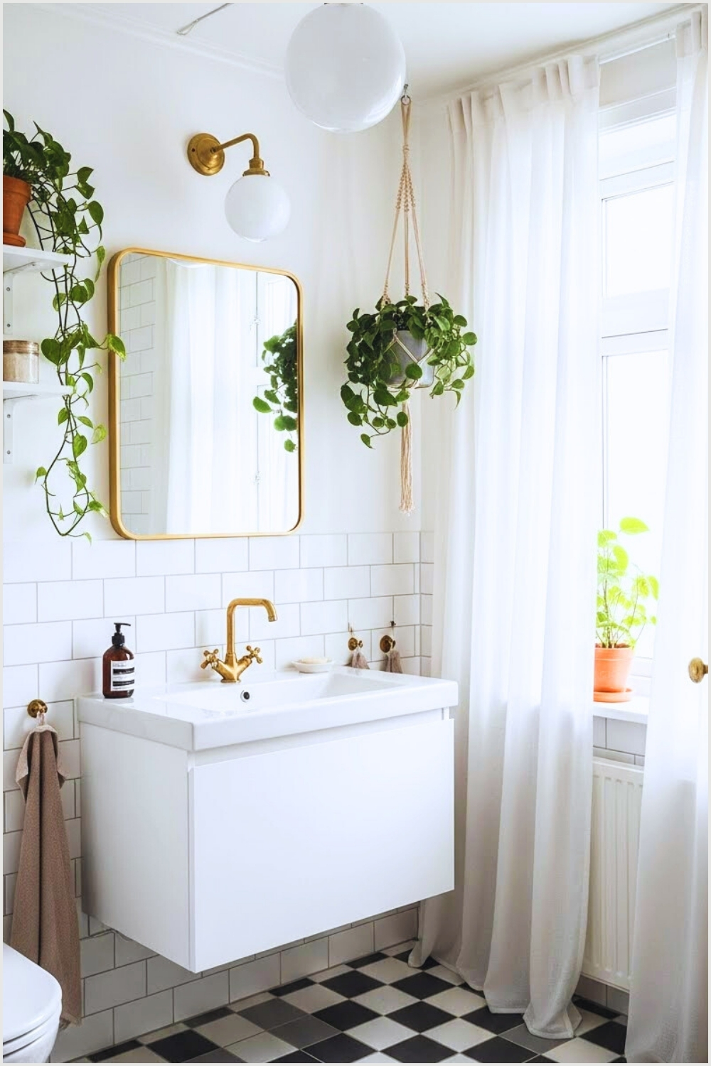 Bright Minimalist Bathroom With White Subway