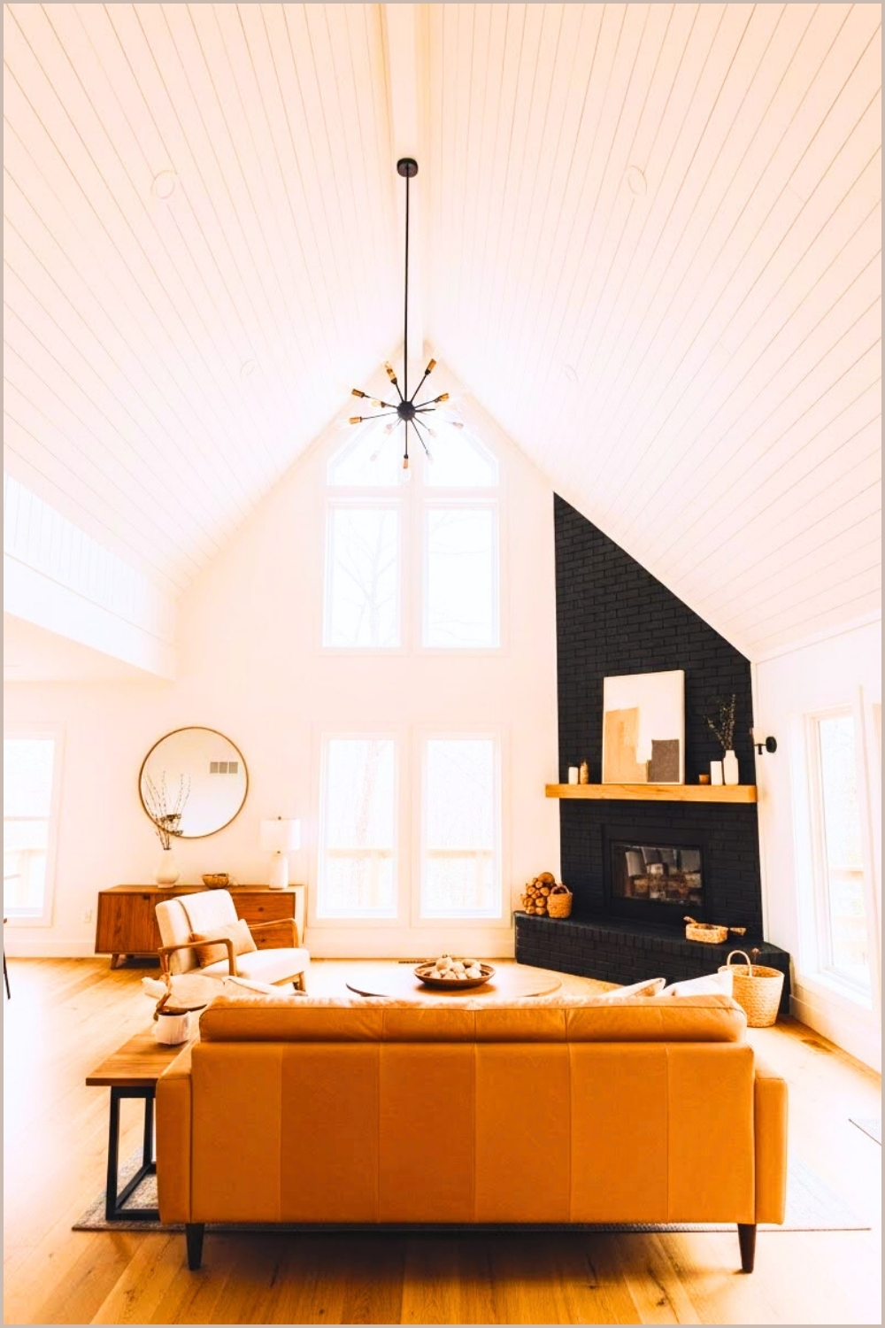 Bright Modern A-frame Cabin Interior Tall Vaulted