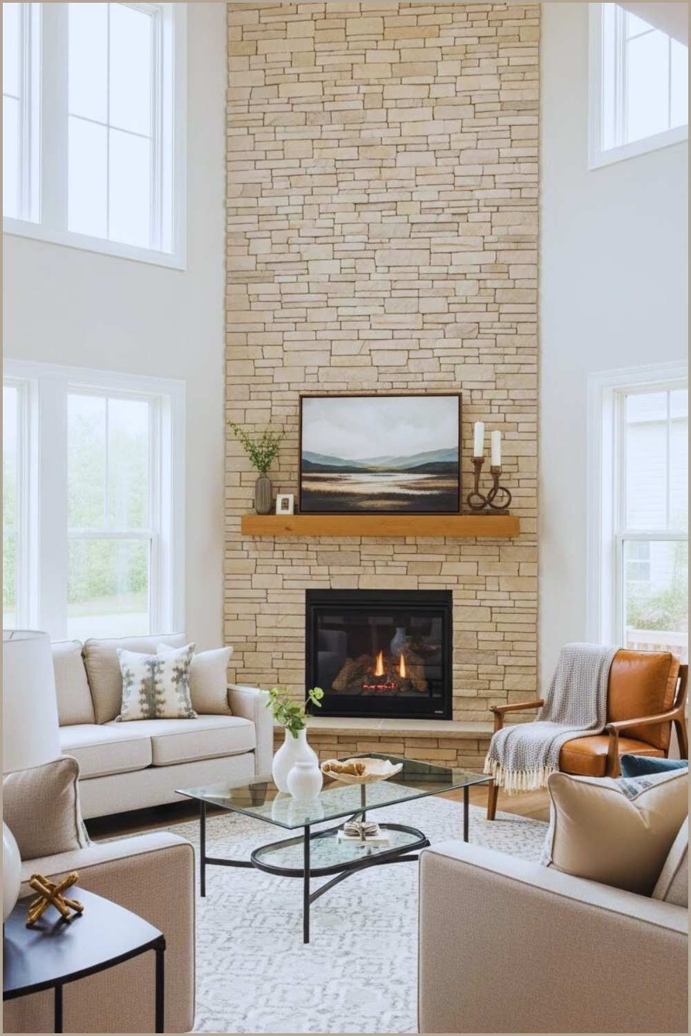 Bright Modern Living Room With A Space Saving Corner Fireplace