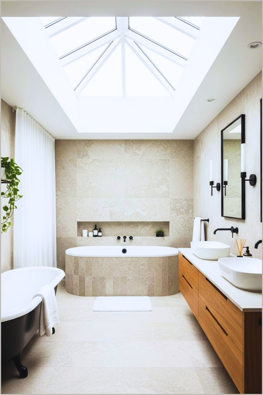Bright Modern Luxury Bathroom With A Large Skylight