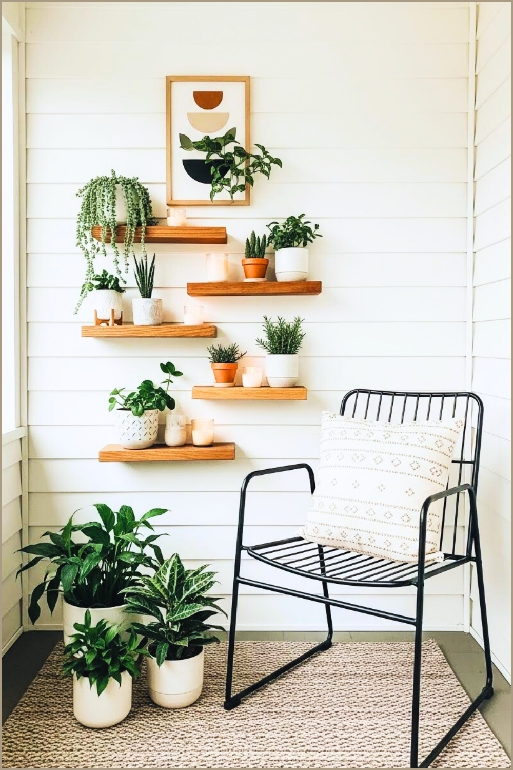 Bright Modern Porch With Wooden Floating Shelves