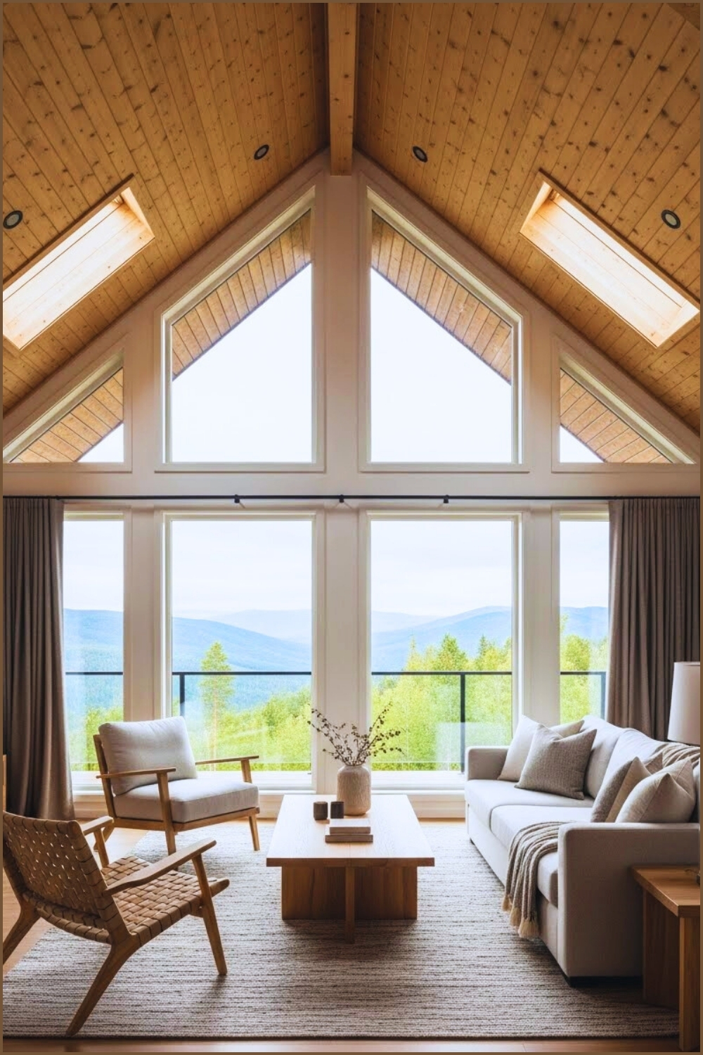 Bright Modern Rustic Cabin Living Room With Dramatic