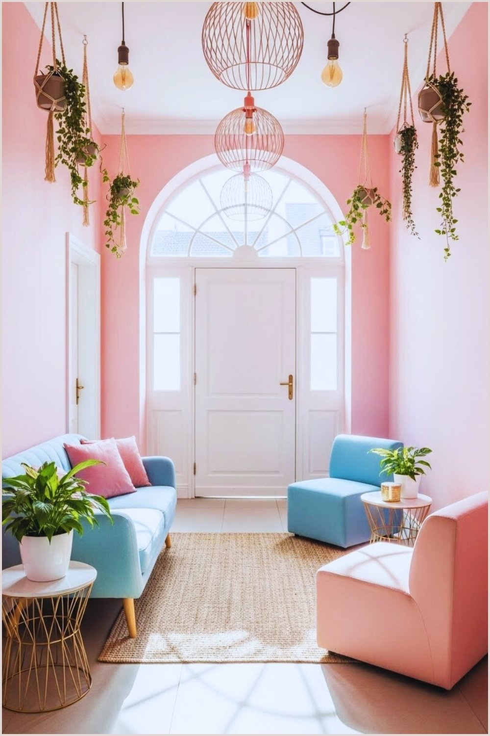 Bright Playful Hallway With Soft Pink Walls Modern Pastel