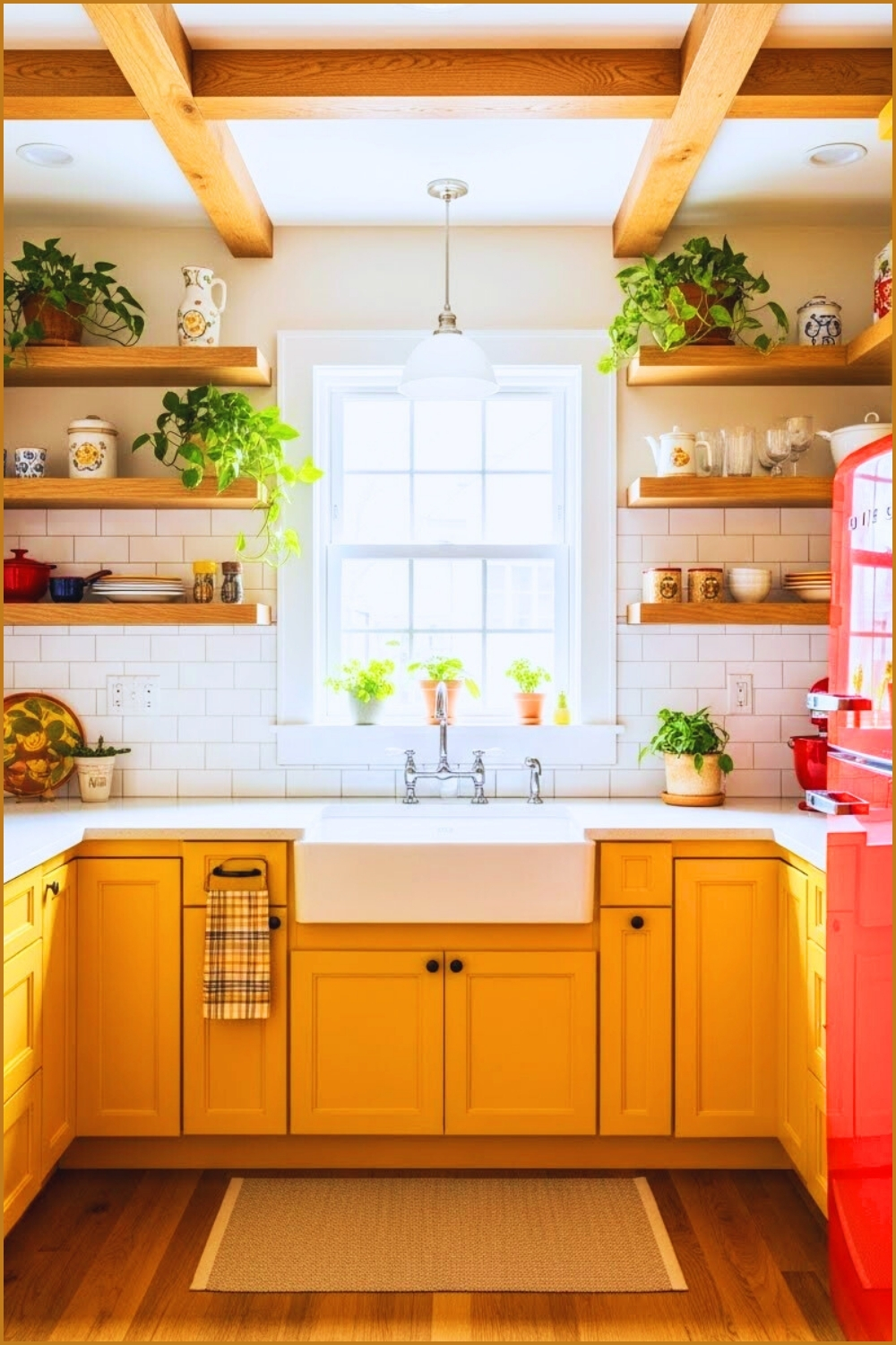Bright Retro Farmhouse Kitchen Interior Bold Mustard