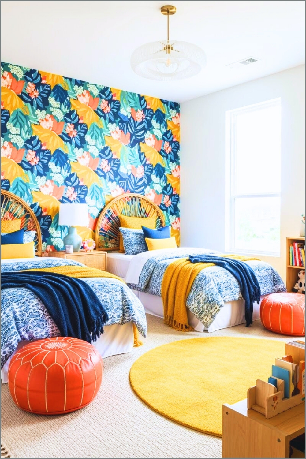 Bright Shared Kids Bedroom With Twin Beds Bold Botanical