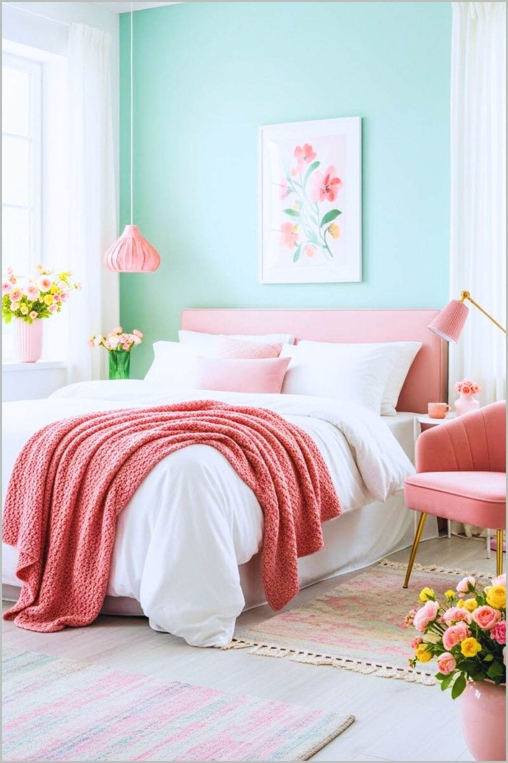 Bright Spring Bedroom With Soft Pastel Color Palette