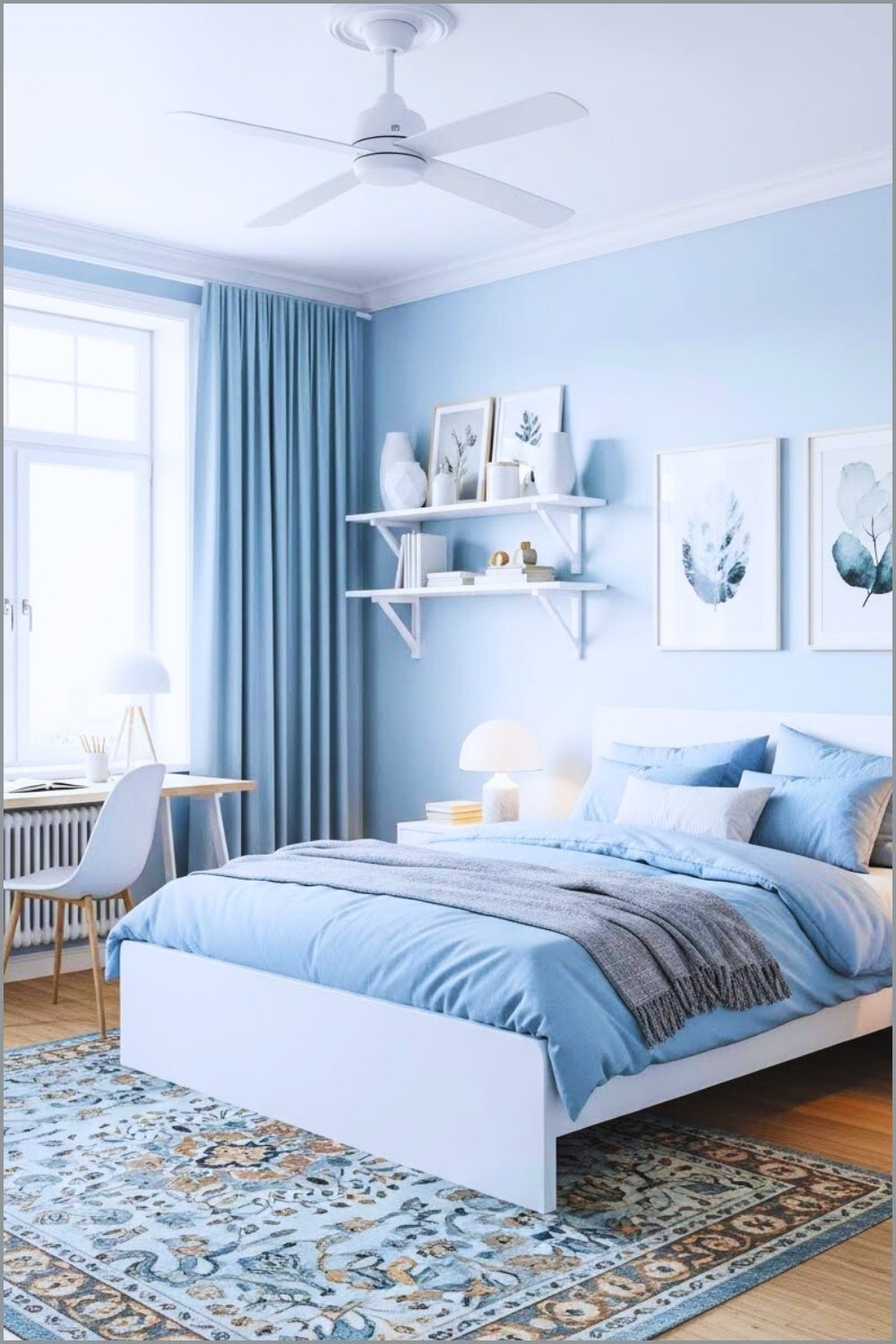 Bright Spring Bedroom With Soft Powder Blue Walls