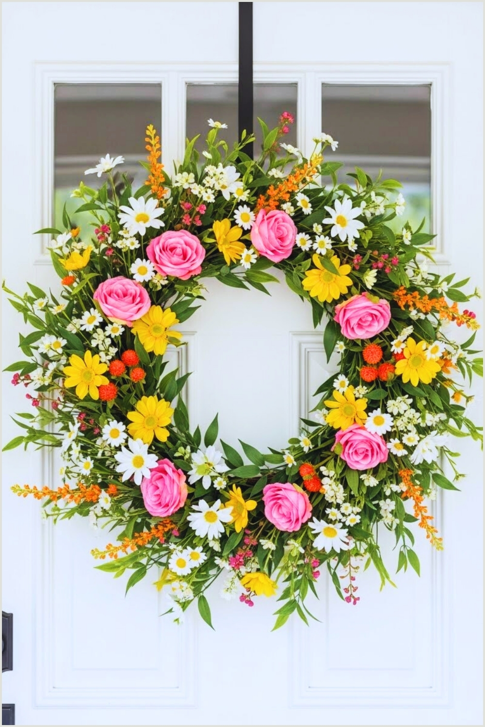 Bright Spring Front Door With A White Paneled Door