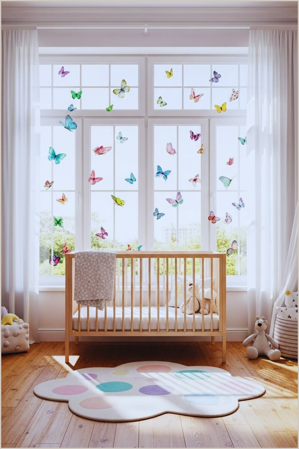 Bright Sunlit Butterfly Nursery With Colorful Butterfly Window