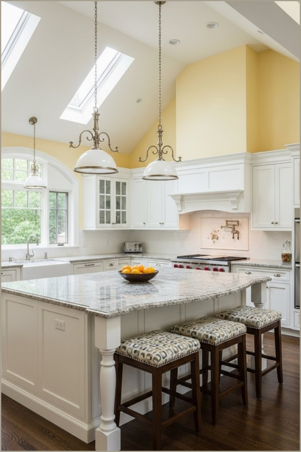 Bright Traditional Kitchen With High Vaulted Ceiling Soft Pastel