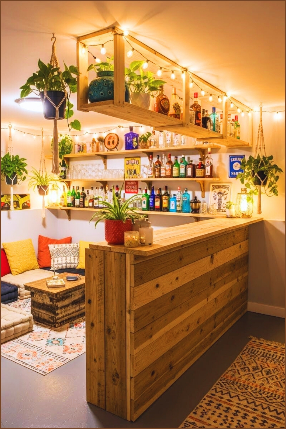 Budget Basement Bar With Diy Wooden Counter