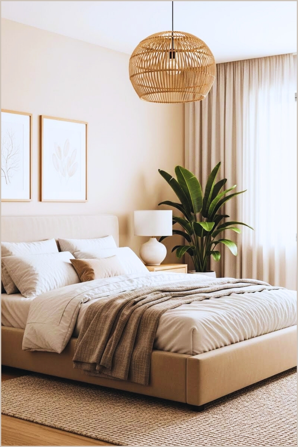 Calm Modern Boho Bedroom With Soft Beige And Warm