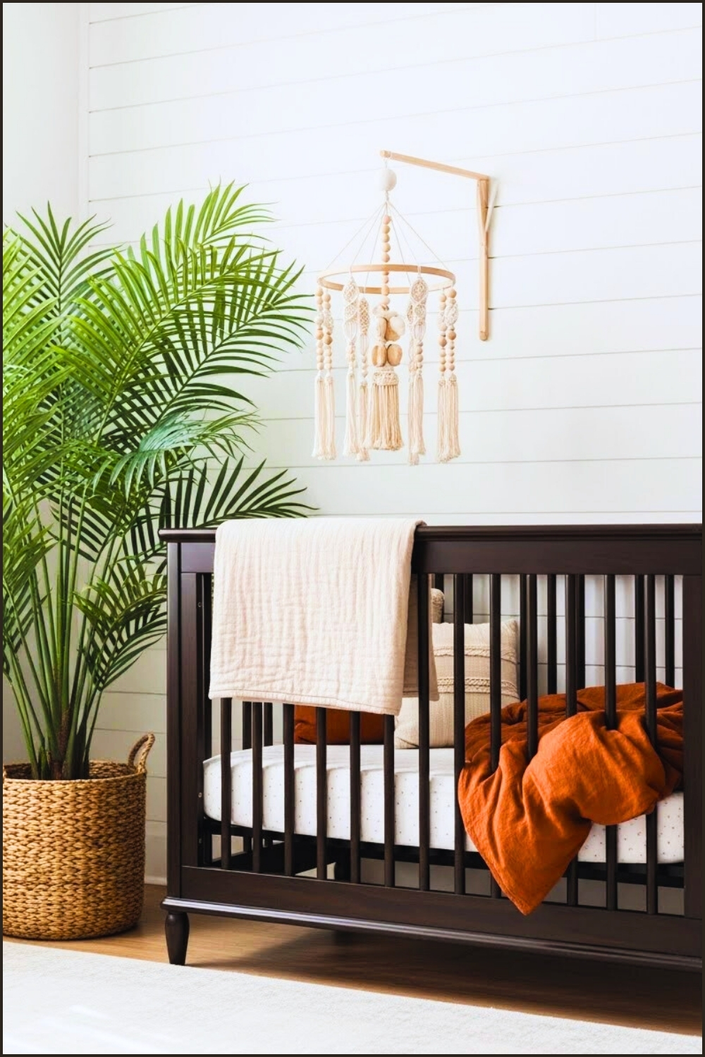 Calm Natural Nursery Setting, Dark Wooden Crib