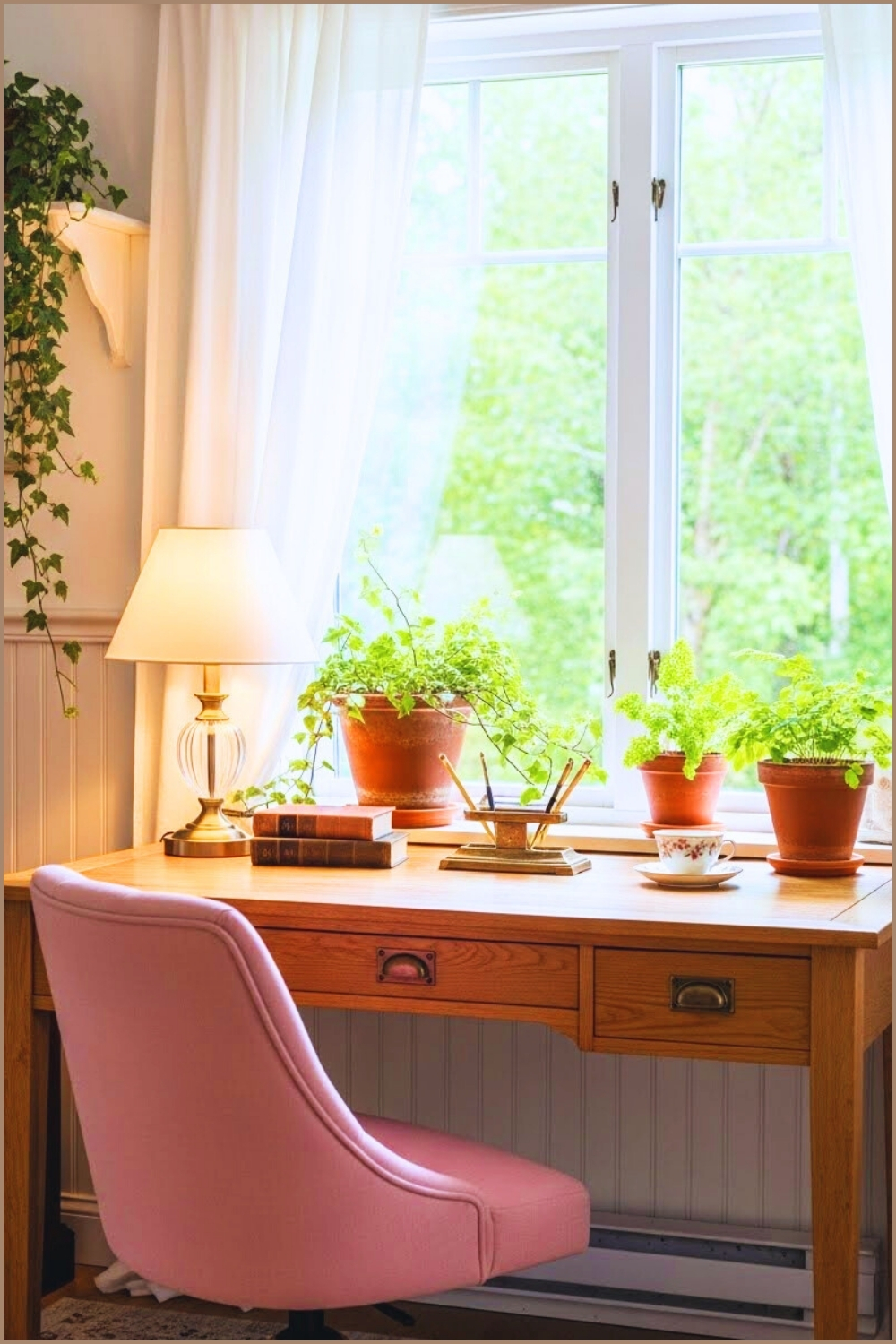 Calming Cottage Style Workspace Wooden Desk