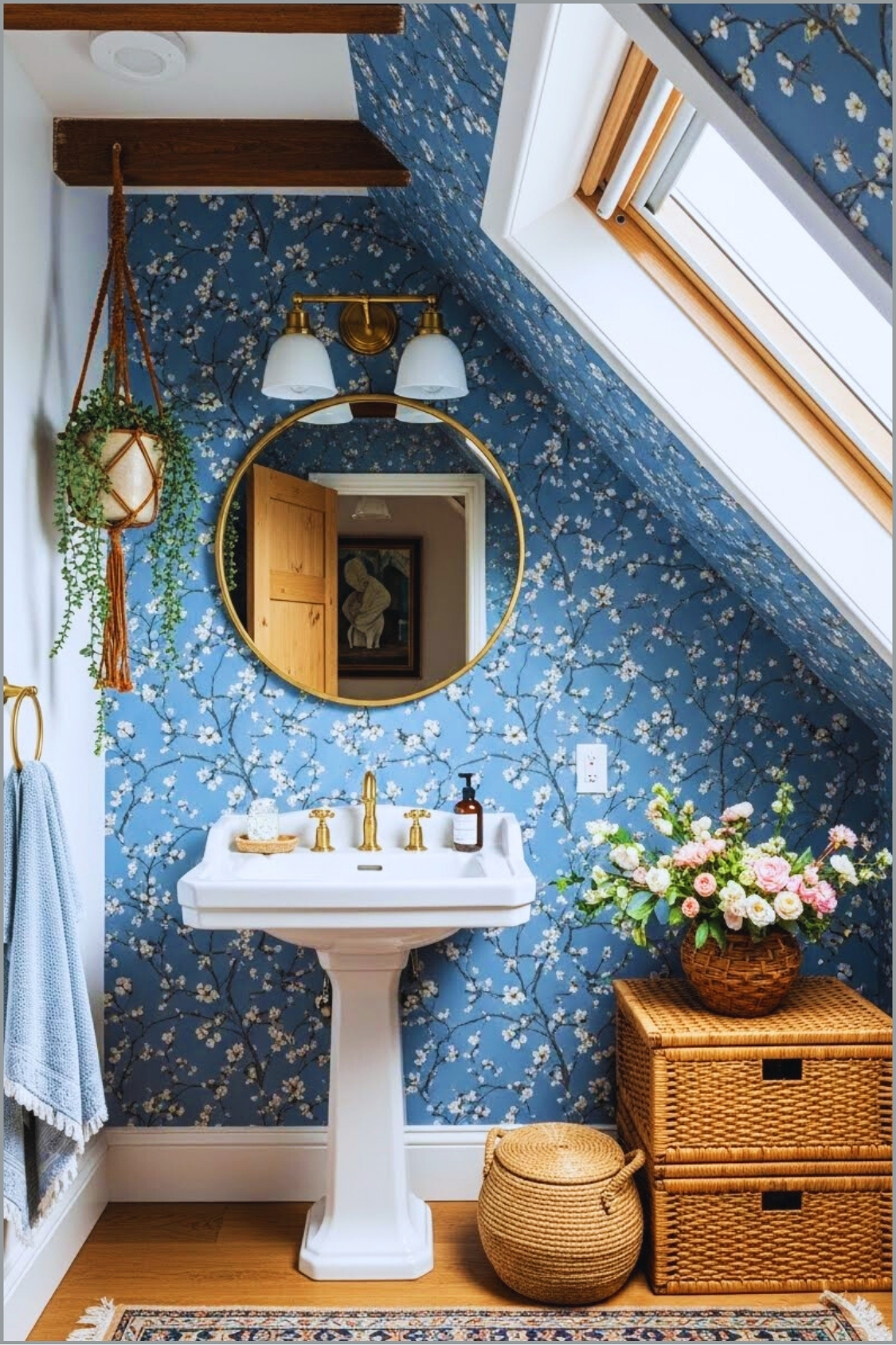 Charming Boho Attic Bathroom With Sloped Ceiling