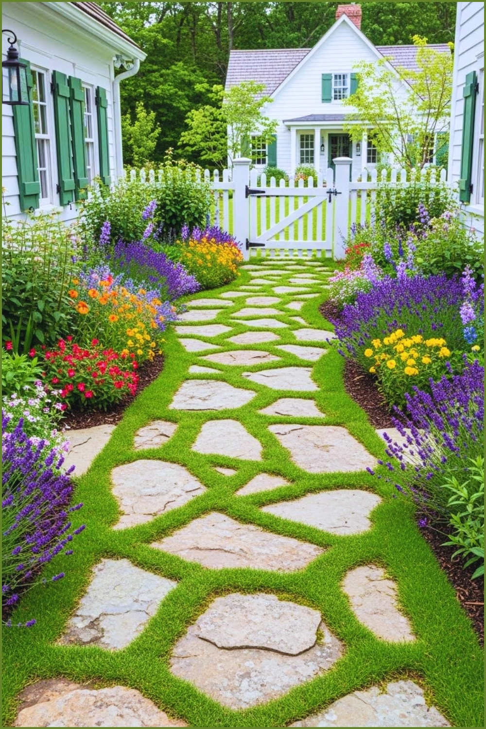 Charming Cottage Garden With A Rustic Stone Pathway