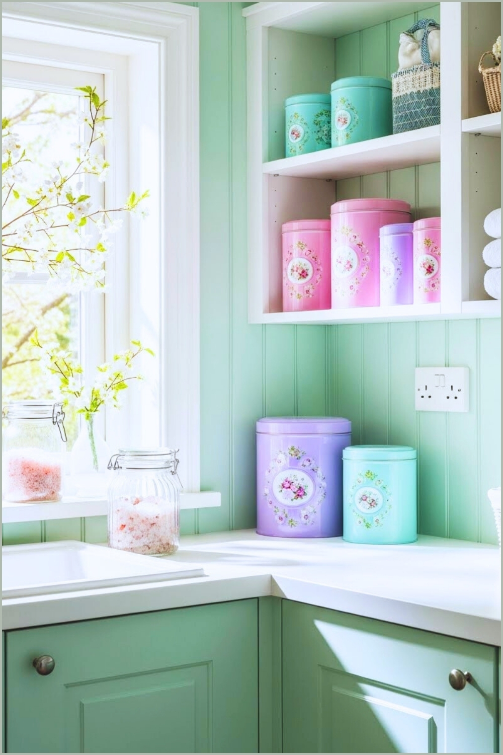 Charming Cottage Style Laundry Room With Mint Green