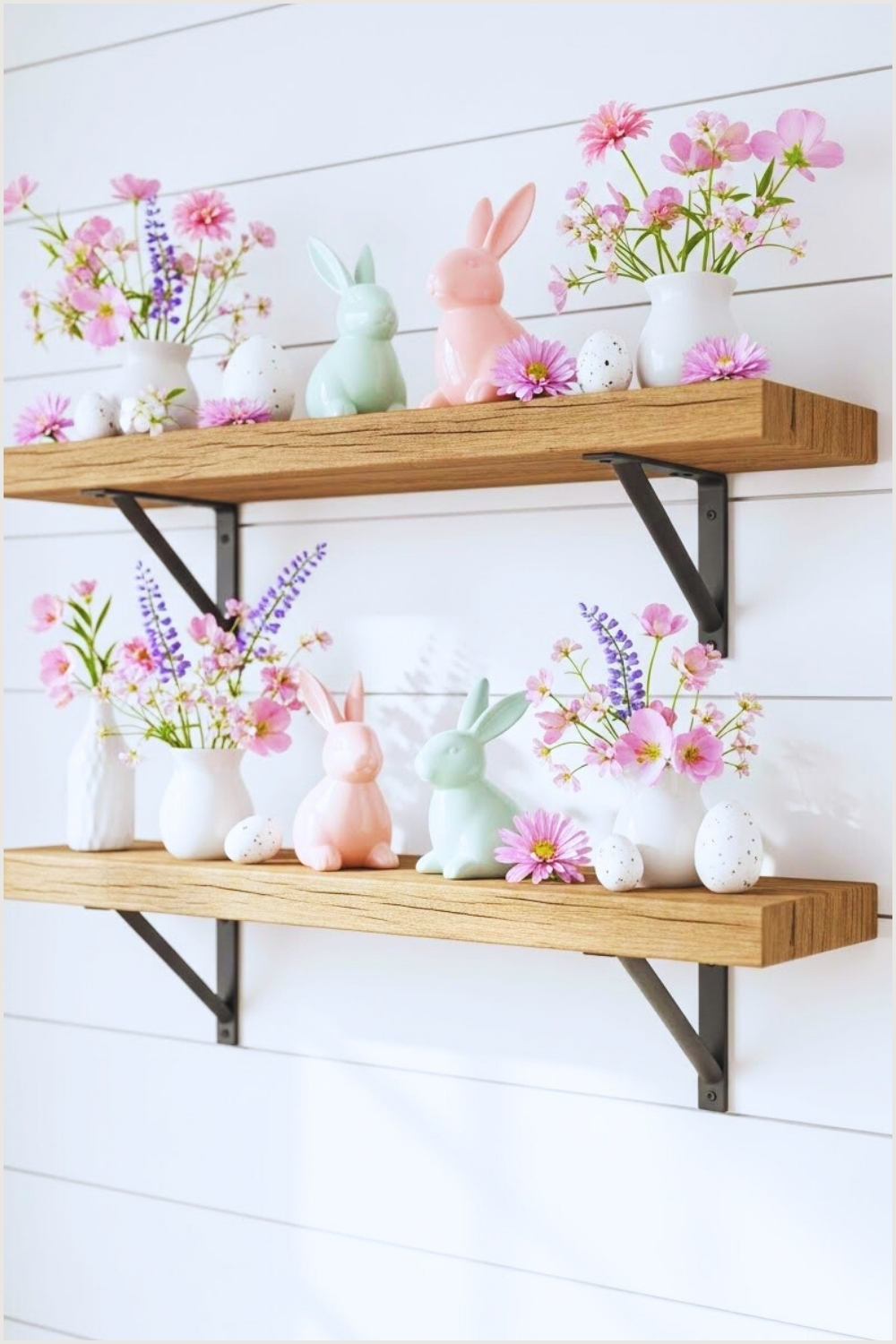 Charming Easter Shelf Decor With Rustic Wooden Floating