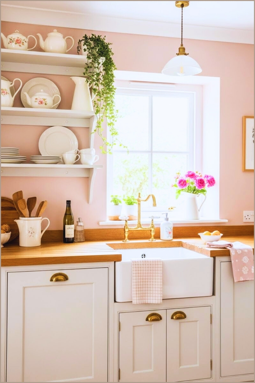 Charming Pastel Cottage Kitchen Interior Soft Blush