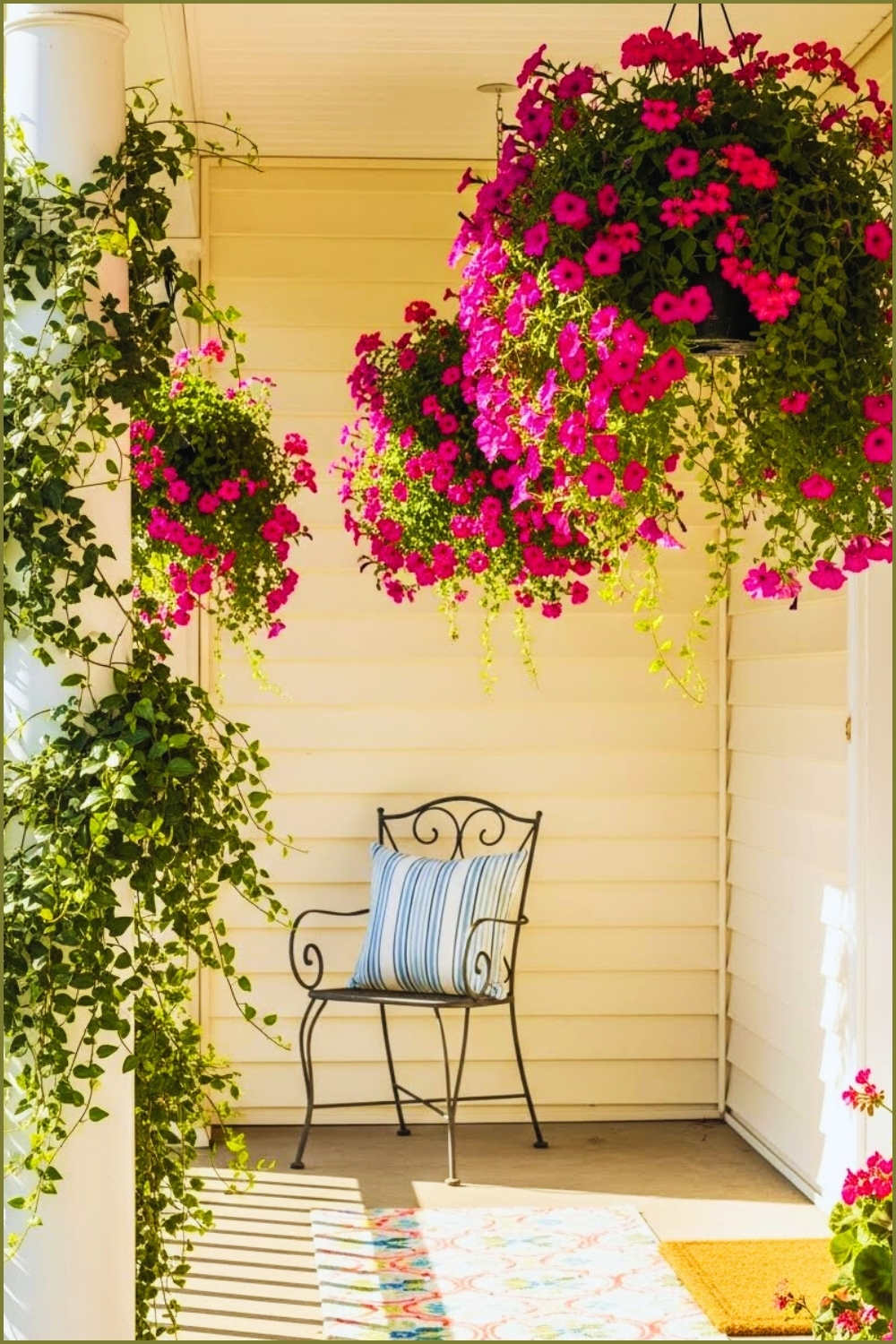 Charming Porch With Cascading Hanging Planters