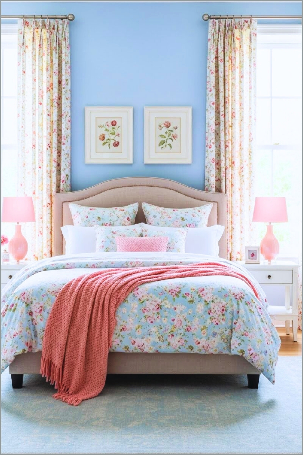 Charming Spring Bedroom With Soft Powder Blue Walls