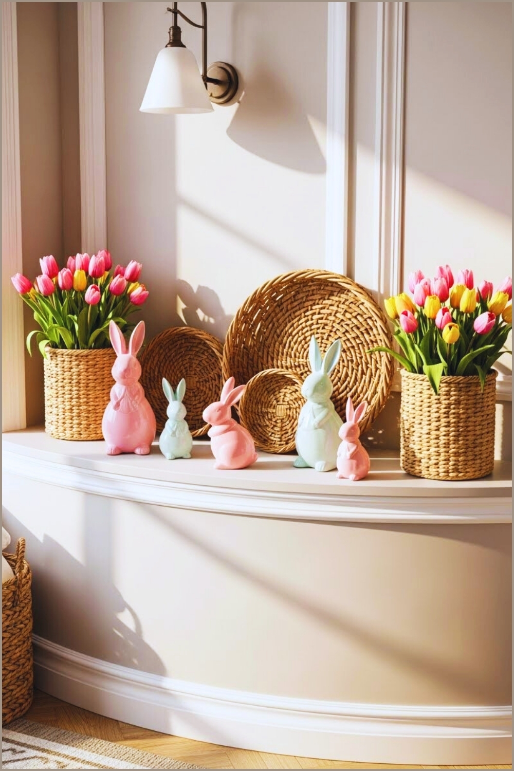 Charming Spring Entryway Decor Pastel Ceramic Bunny