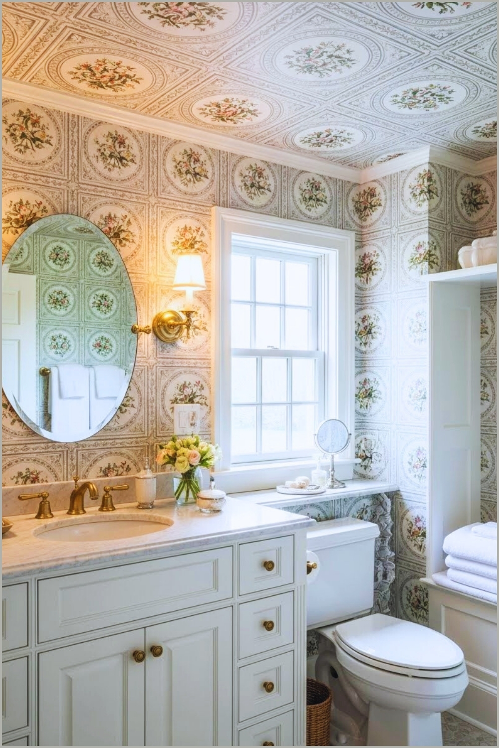 Charming Vintage Cottage Bathroom With A Patterned