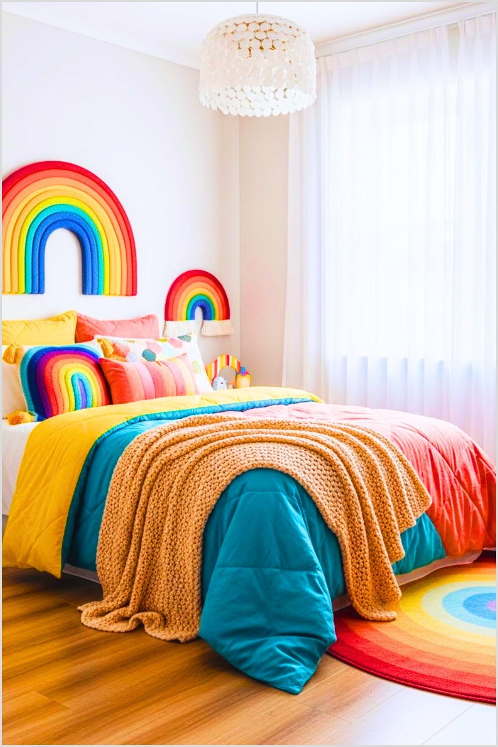 Cheerful Colorful Bedroom With Rainbow Inspired Accents