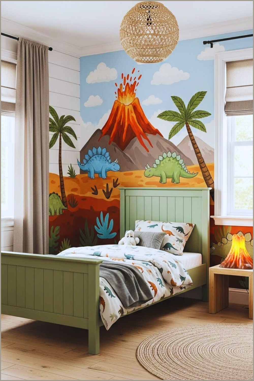 Cheerful Dinosaur Themed Children S Bedroom With A Hand Painted