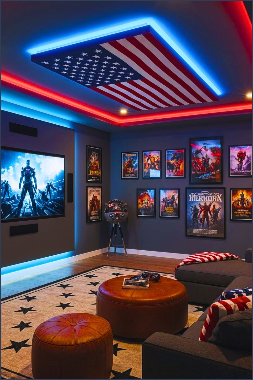 Cinematic Home Theater And Gaming Room With Dark