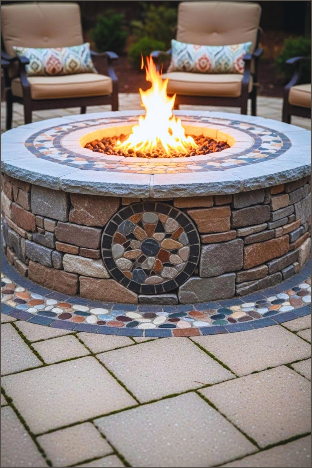 Circular Stone Fire Pit With Decorative Stone Inlay Ring