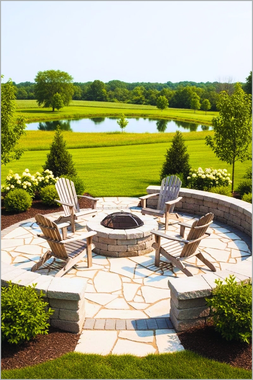 Circular Stone Patio With Curved Retaining Wall