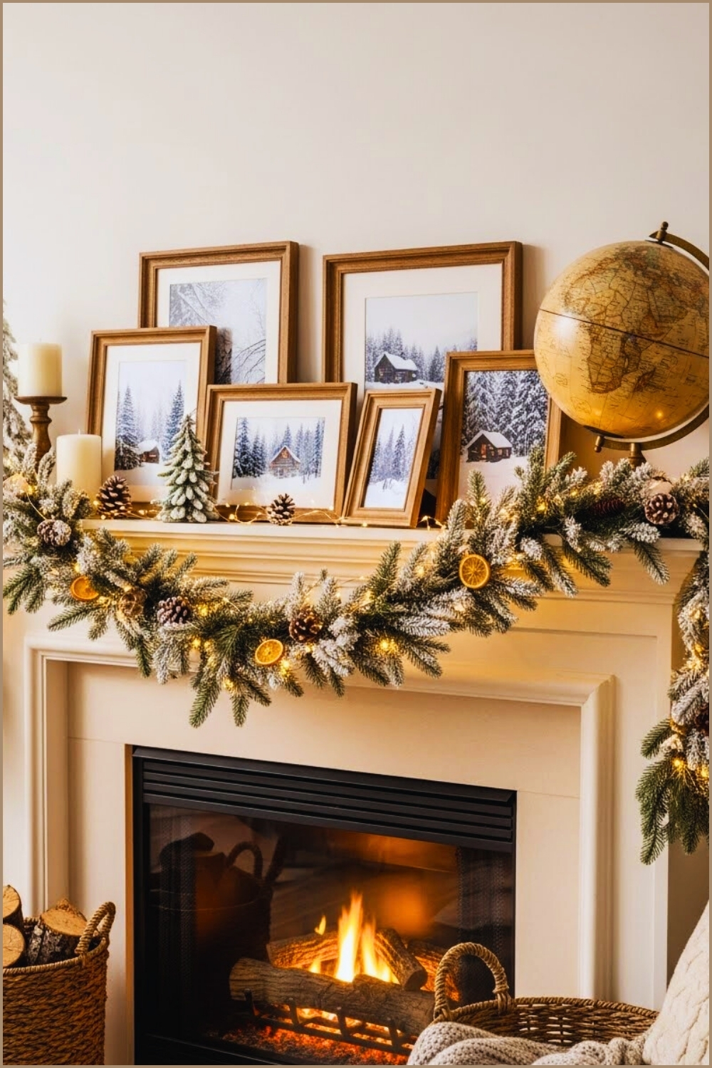 Classic Holiday Mantel Decorated With An Antique World Globe