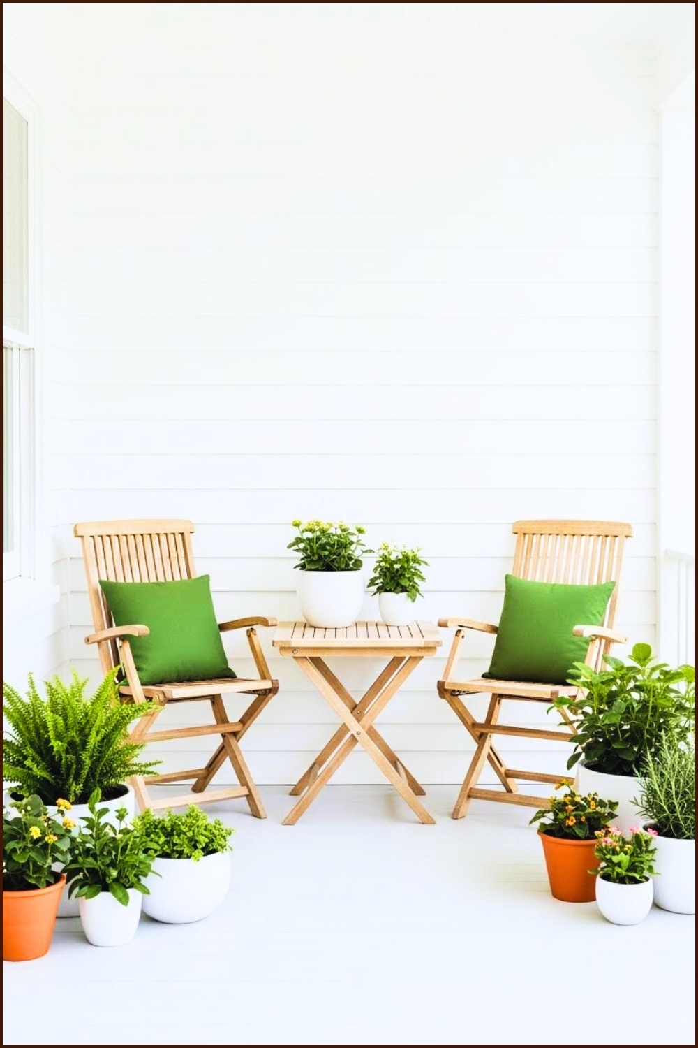Clean White Porch With Simple Wooden Folding Chairs