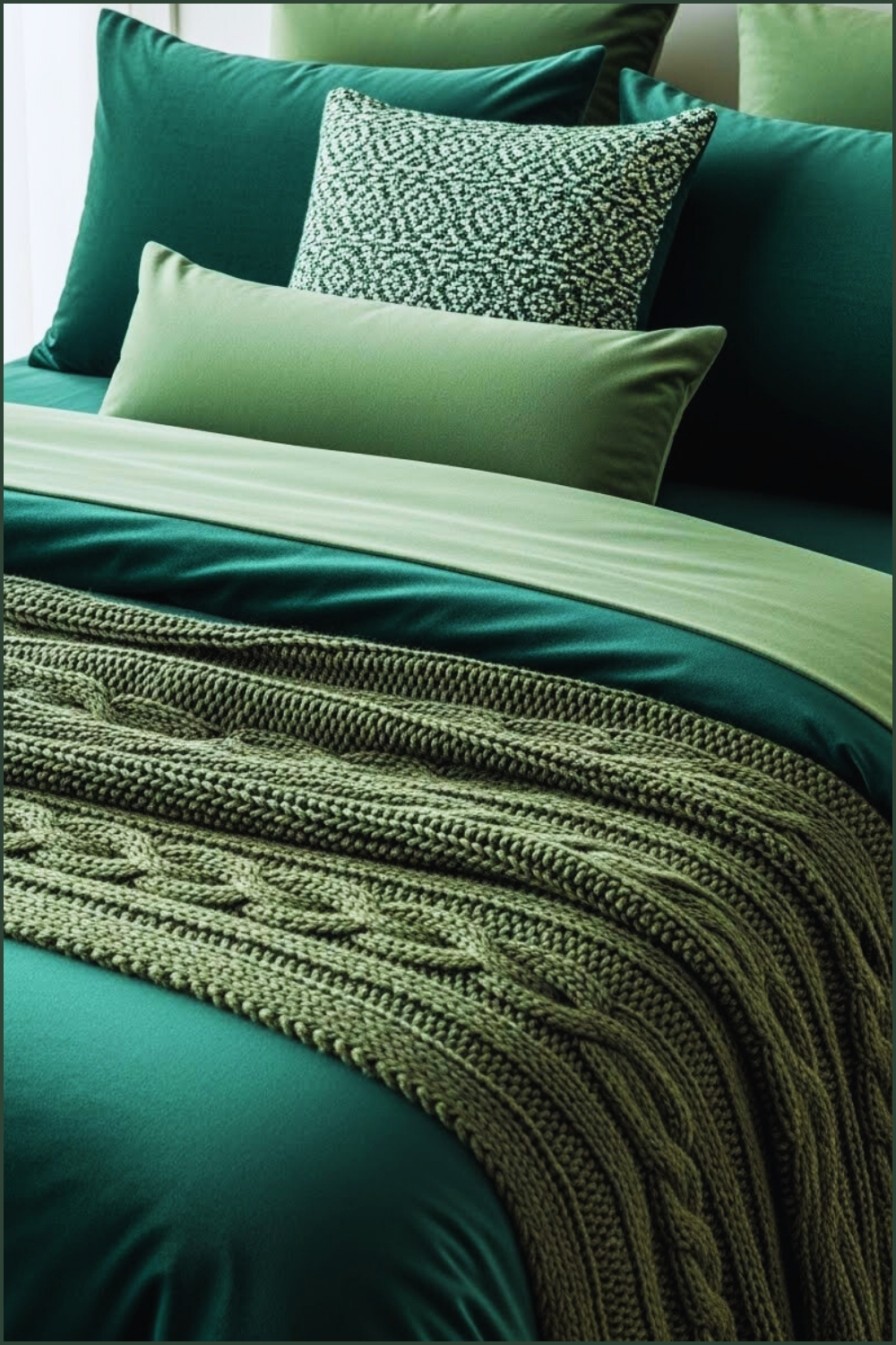 Close-up Emerald Green Bedding And Cushion Arrangement