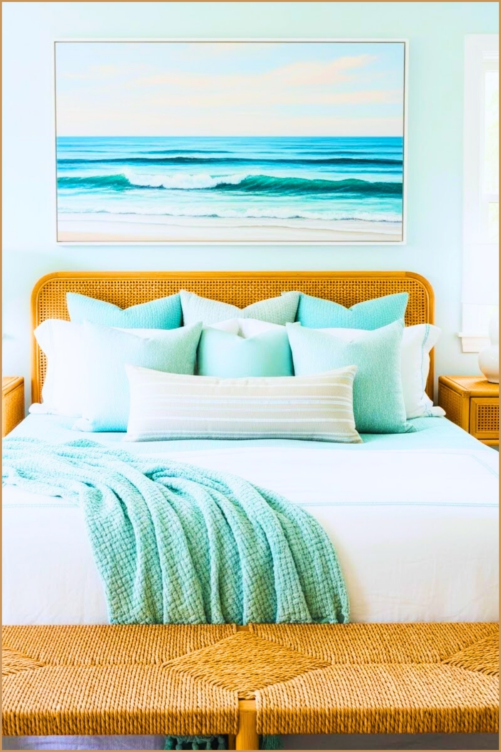Coastal Bedroom Interior Aqua And White Color Palette