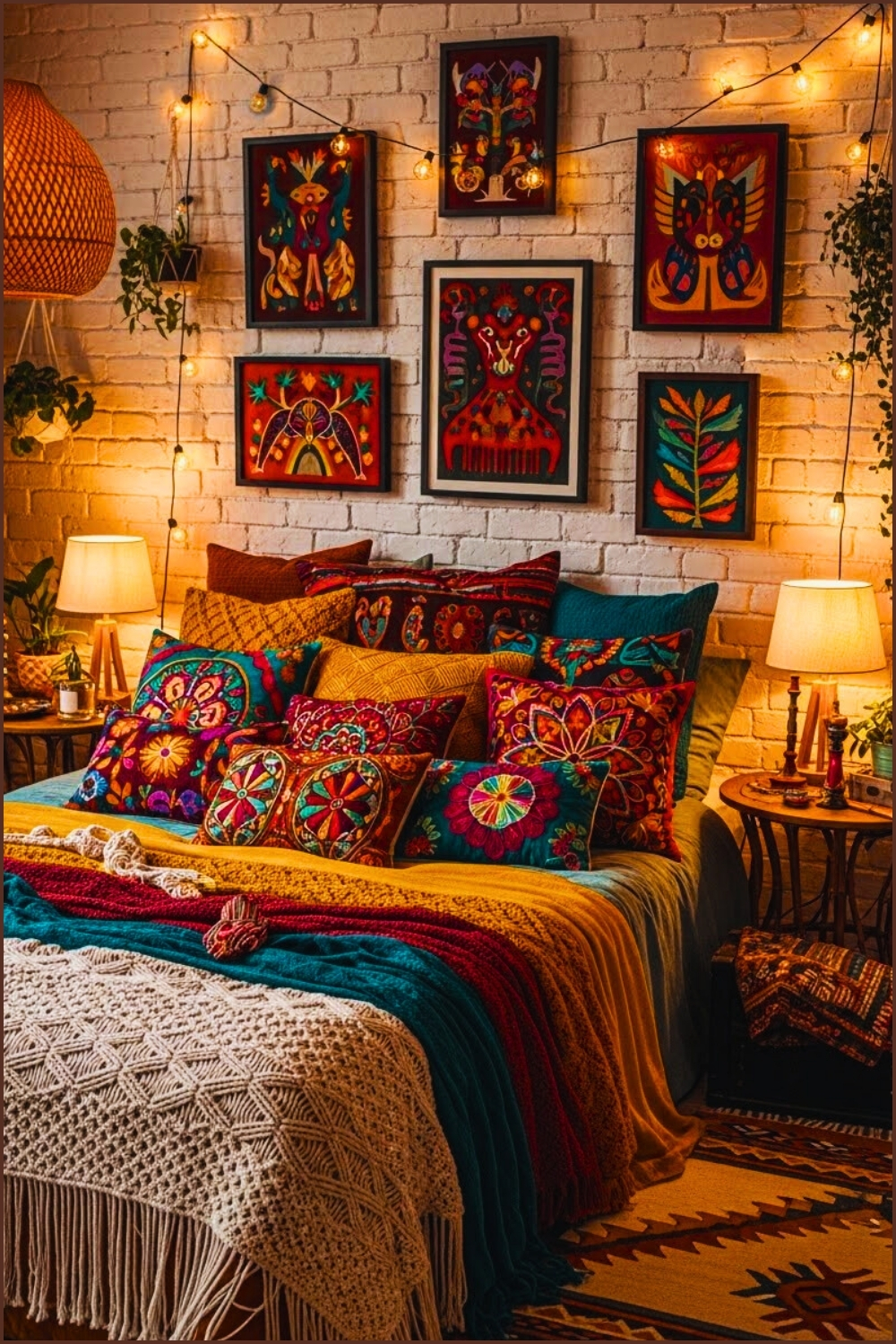 Colorful Bohemian Bedroom Embroidered Pillows In Rich Vibrant