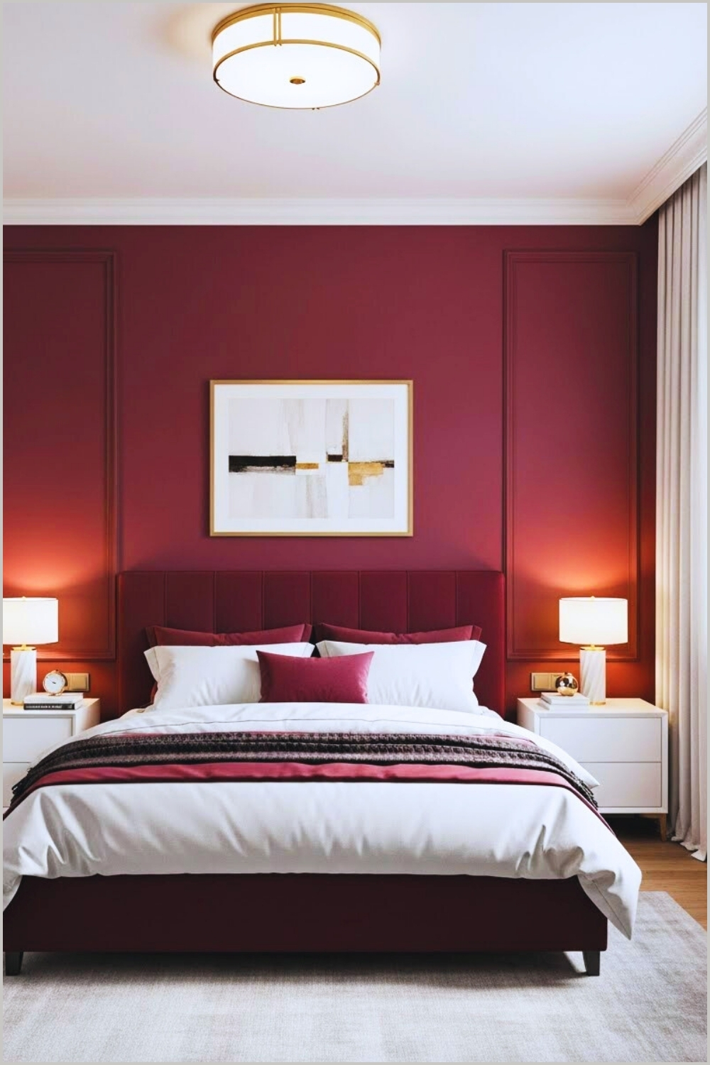 Contemporary Bedroom Interior With A Deep Burgundy