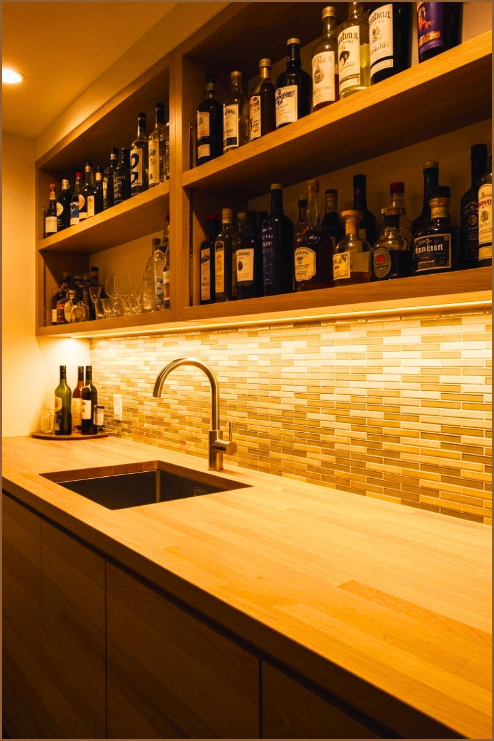 Contemporary Kitchen Bar, Mosaic Tile Backsplash