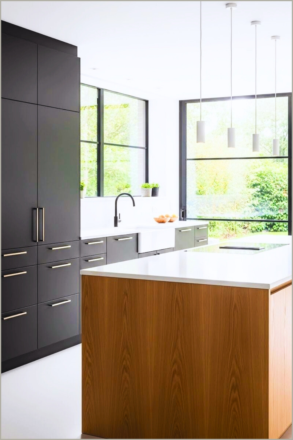 Contemporary Kitchen Design, Matte Black Cabinets With Slim Handles