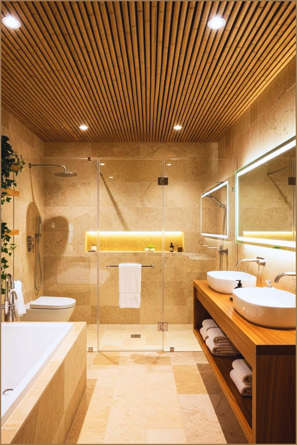 Contemporary Spa Style Bathroom With A Bamboo
