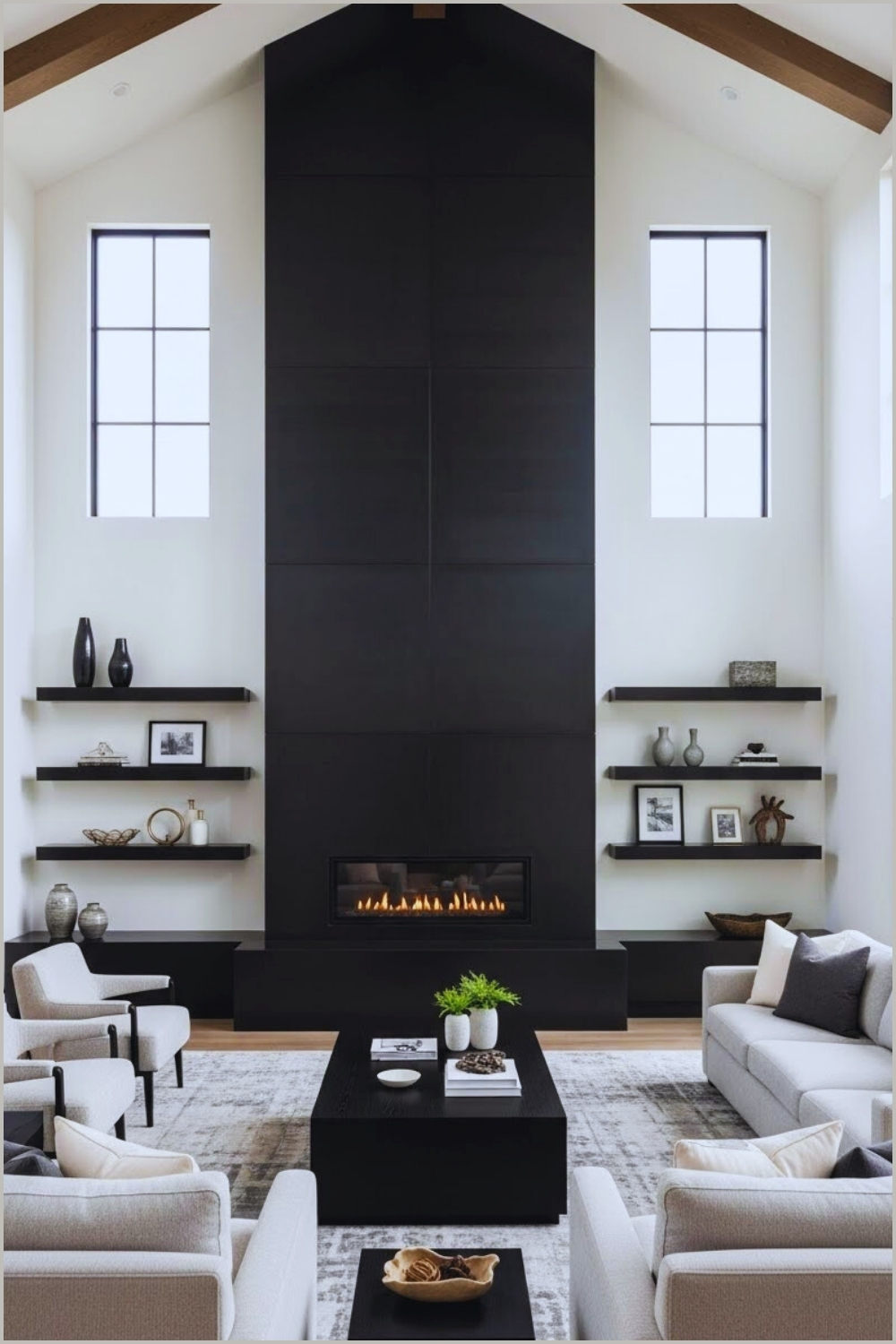 Contemporary Two Story Living Room With A Dramatic