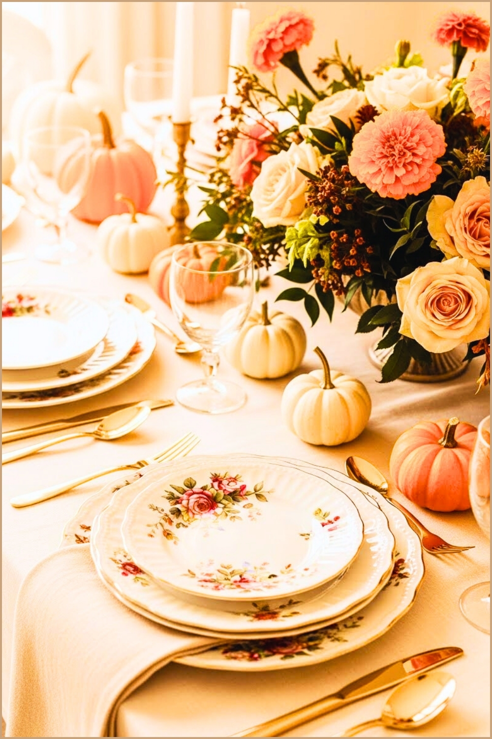 Cottagecore Thanksgiving Table Decor, Floral Vintage China Plates