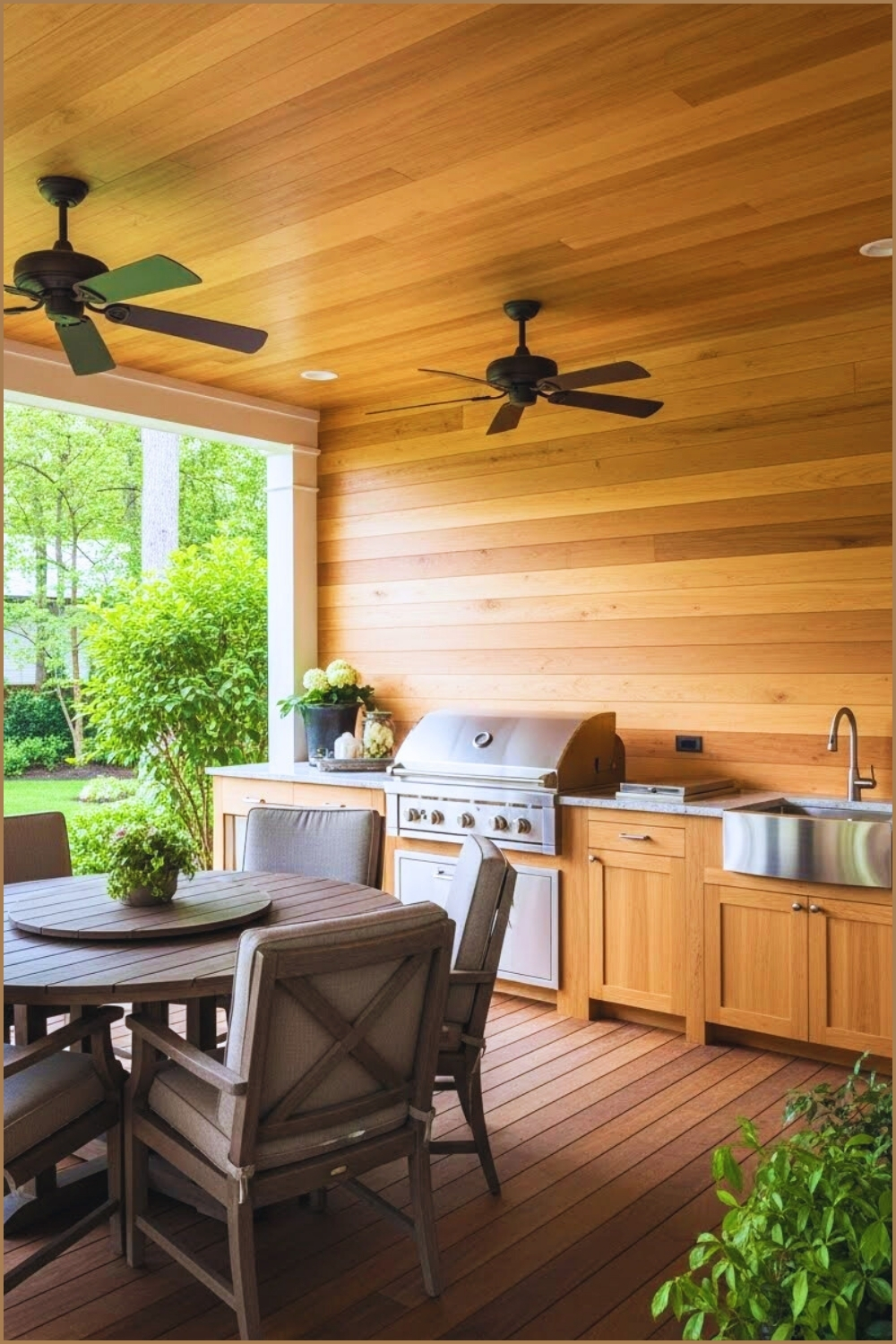 Covered Patio Outdoor Kitchen With Built In Grill And Sink