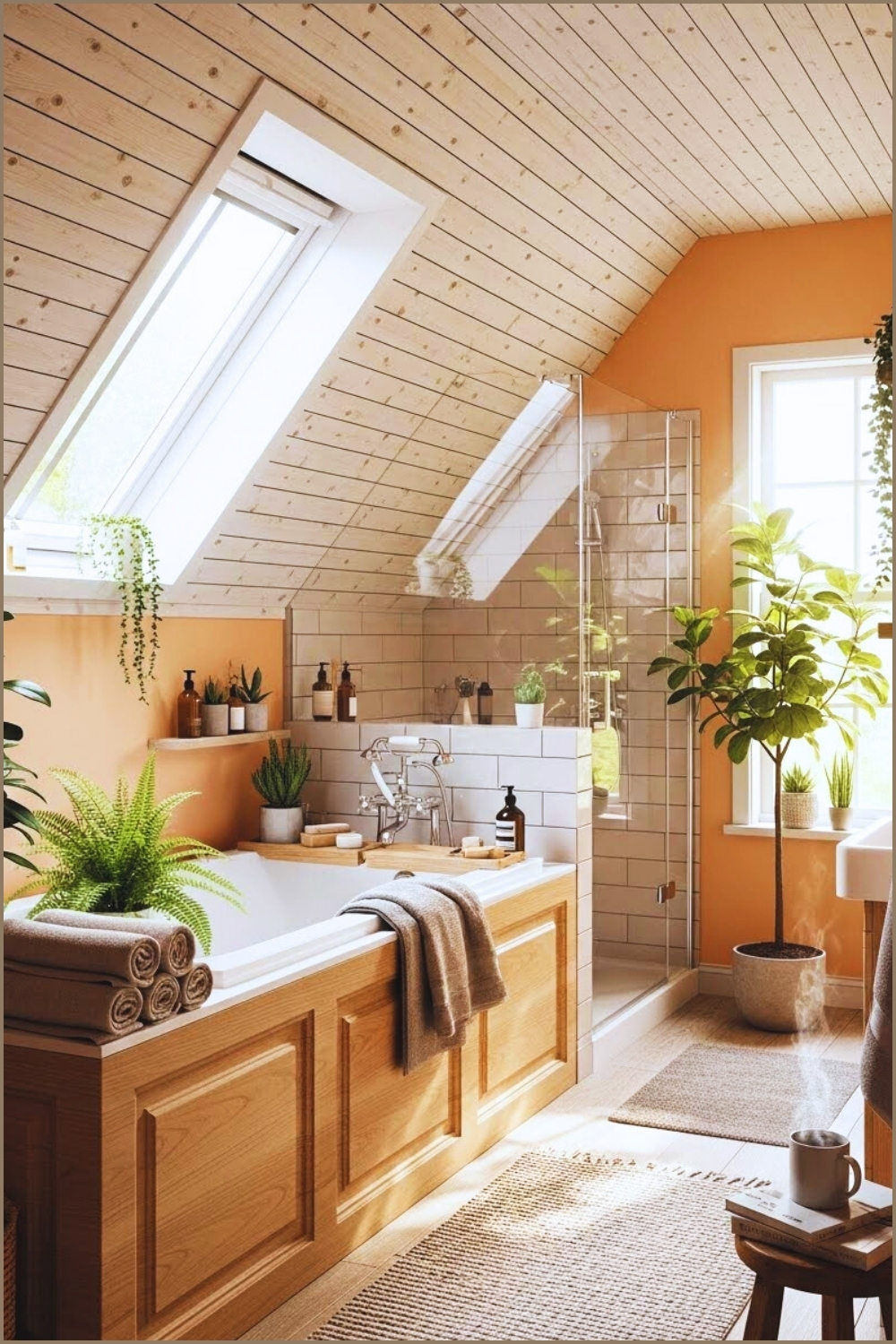 Cozy Attic Bathroom With Sloped Ceiling Freestanding