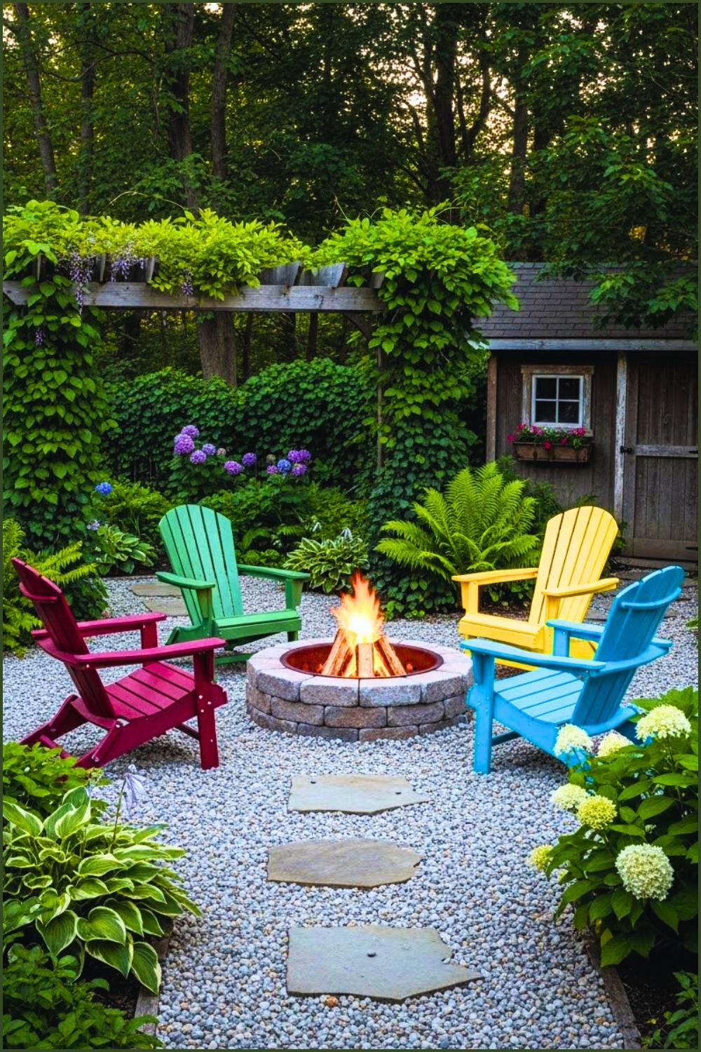 Cozy Backyard Firepit Circle Rustic Stone Pit Surrounded