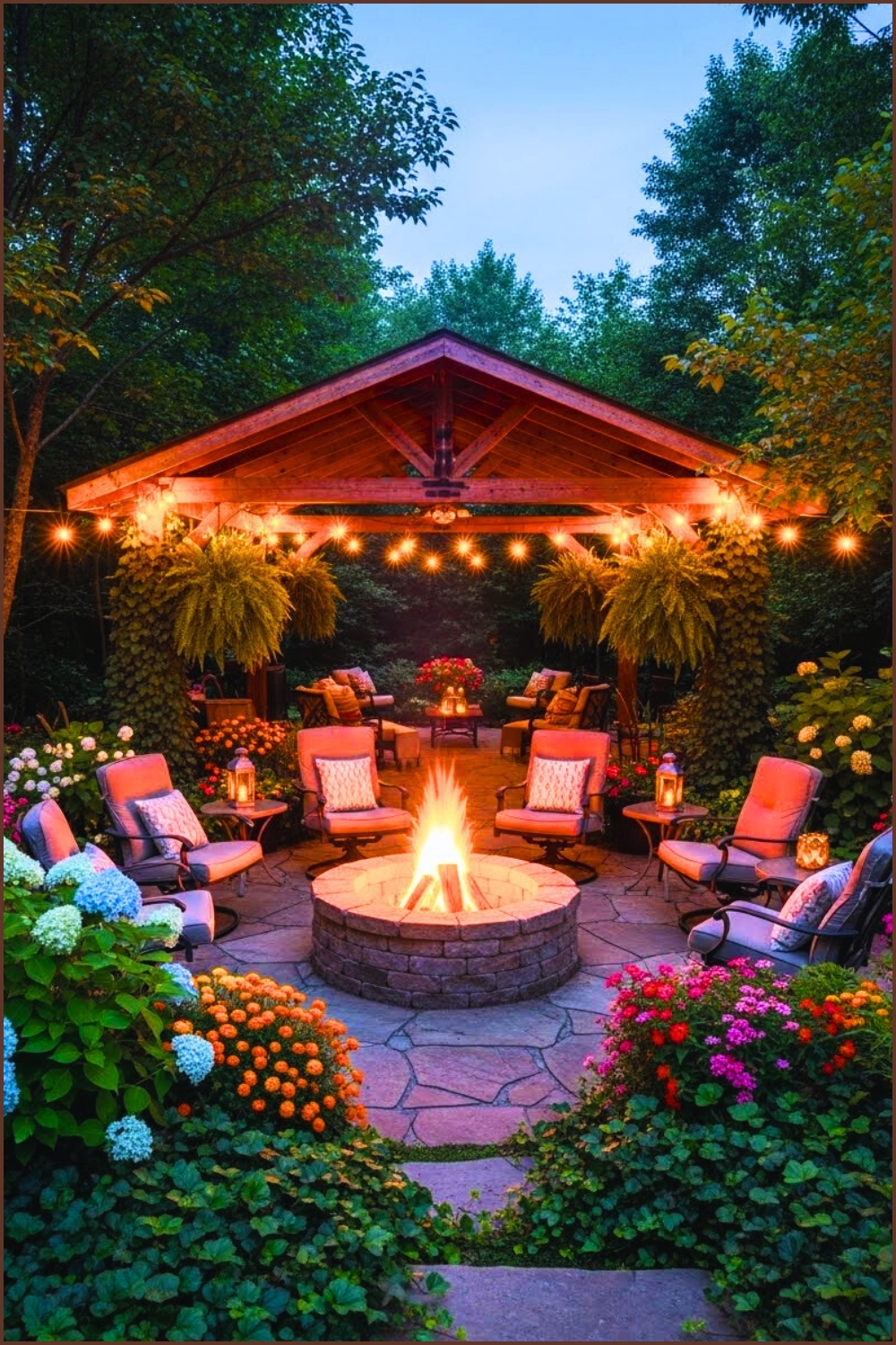 Cozy Backyard Firepit Scene Warm Campfire Surrounded